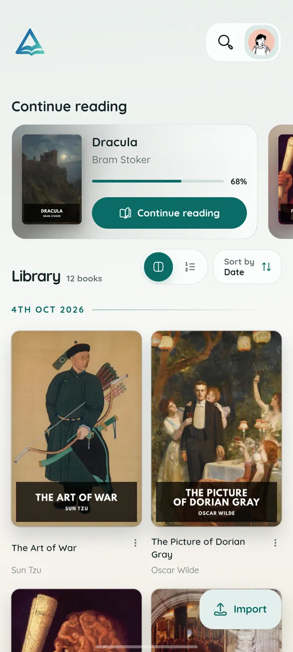 The DeltaScroll library on Android, with Continue reading at the top